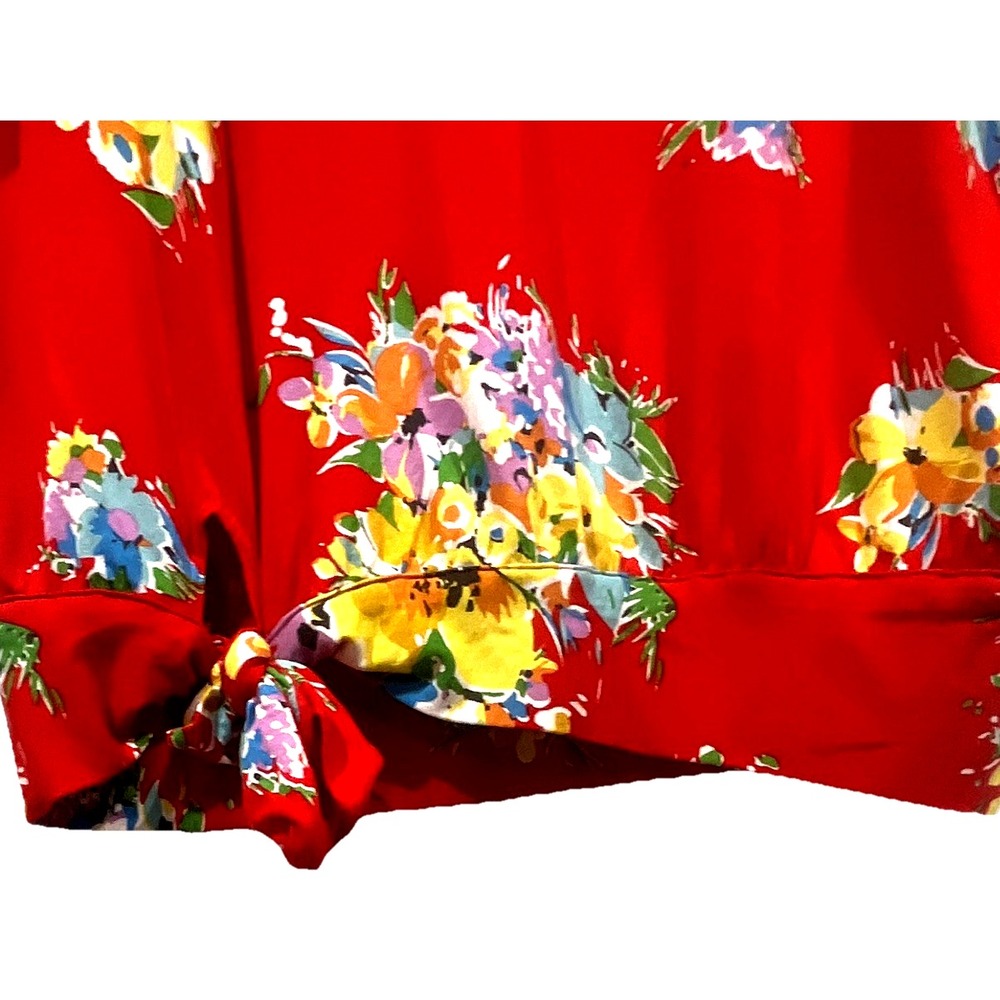 Lauren Ralph Lauren Red Floral Batwing Sleeve Side Tie Knit Top Small - Picture 5 of 6